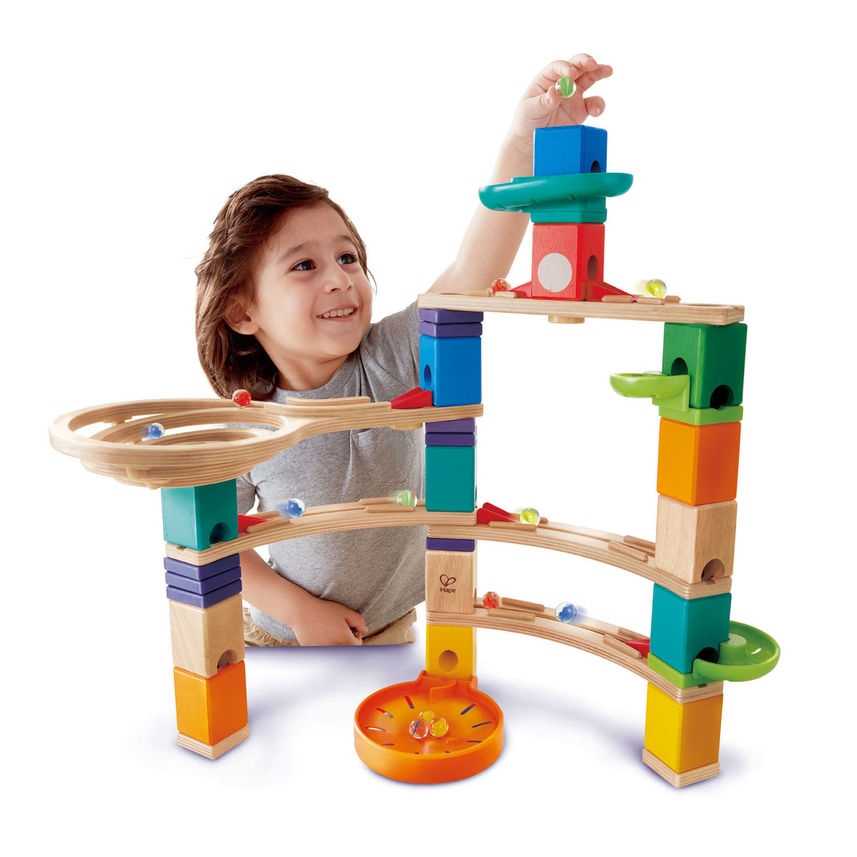 Hape E6020 Corsa con suspense Quadrilla, Pista per biglie in legno,  Labirinto da corsa per biglie, Costruzioni giocattolo per il primo sviluppo  educativo STEM per bambini, Multicolore 